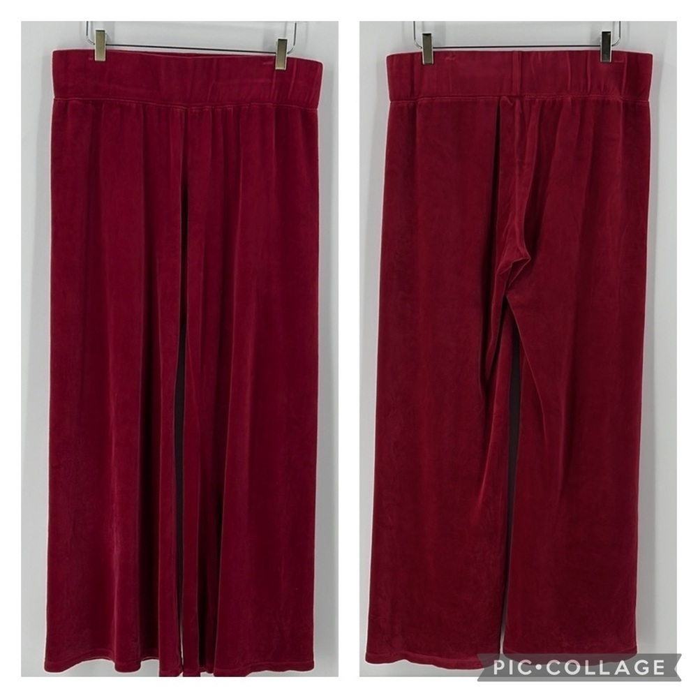 Juicy Couture Red Velour Pull On Lounge Pants Track Wide Leg High Waist Velvet